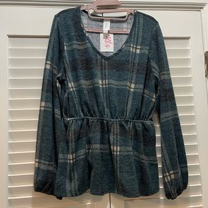 Honeyme Plaid Hour After Hour Top NWT